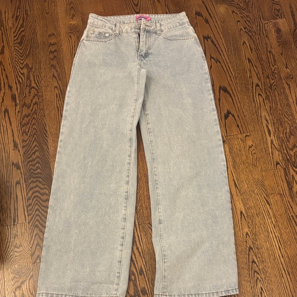 Edikted XS Light Blue Flare Jeans with Pink Bow Detail - Picture 4 of 5